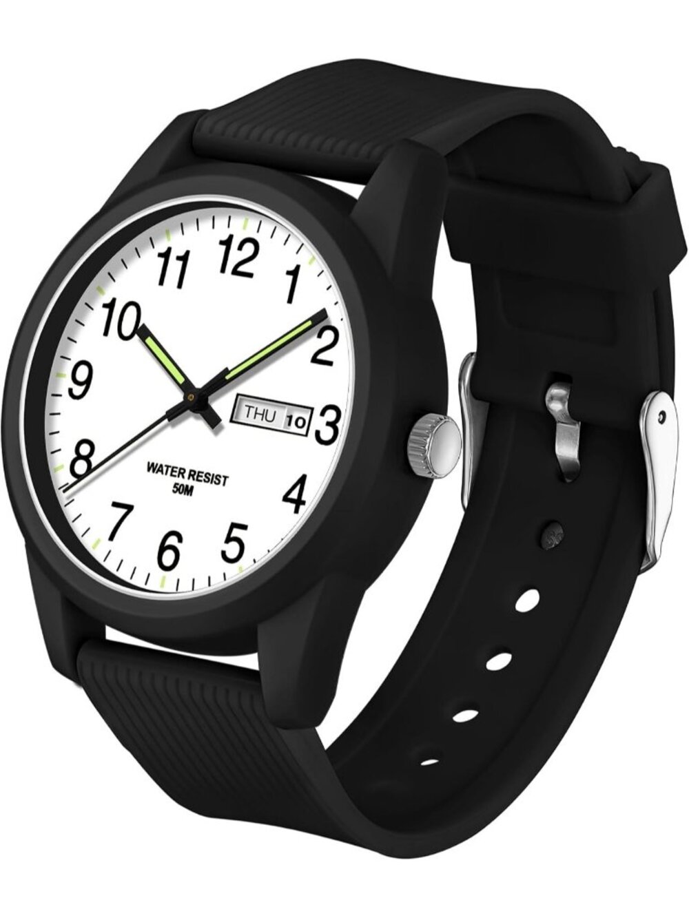 Men's Black White Simple Minimalist Sport Waterproof Analog Quartz Wrist Watch